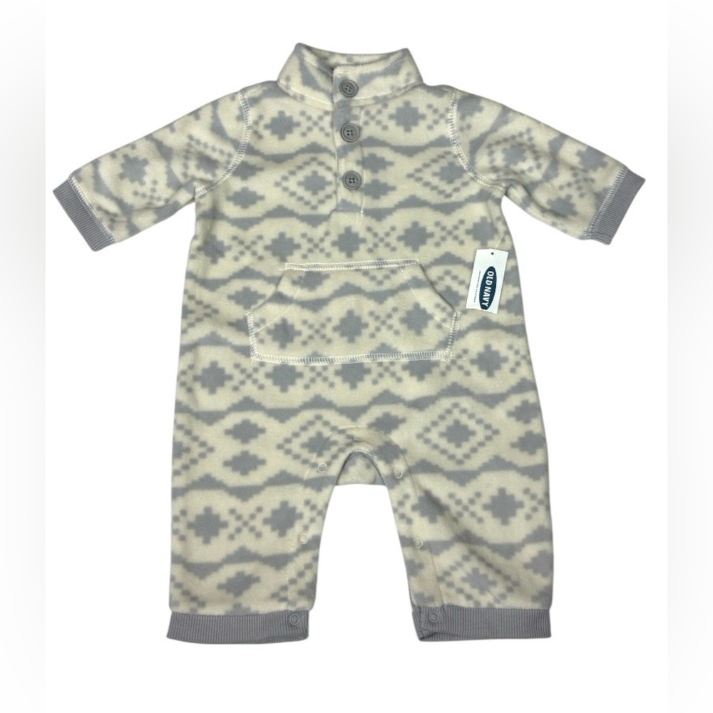 Old Navy Baby 0-3 Months Coverall Bodysuit Romper Gray Soft Fleece Boys Girls